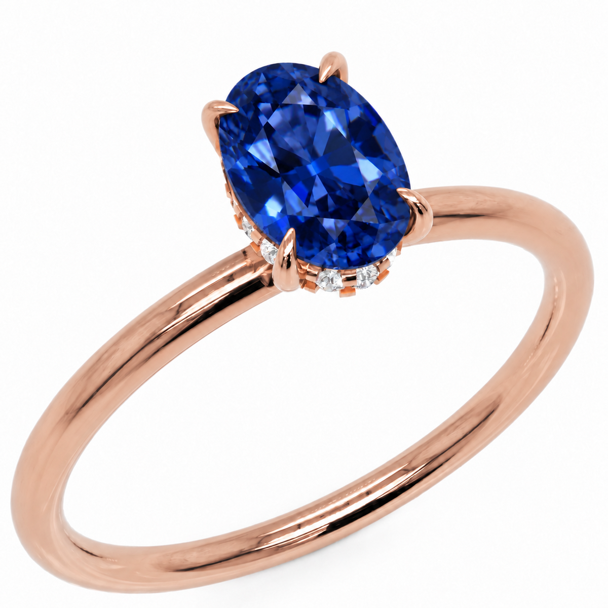 Inel de Logodnă Kensington din Aur 18k cu Safir Creat în Laborator Oval 8x6 mm și Diamante Create în Laborator din 18k Aur Roz - Castelo.ro