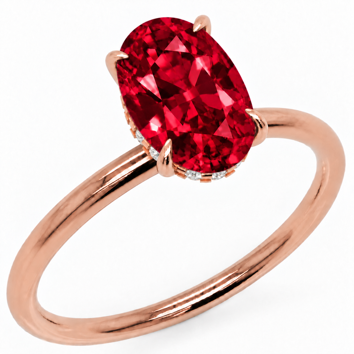 Inel de Logodnă Kensington din Aur 14k cu Rubin Creat în Laborator Oval 10x7 mm și Diamante Create în Laborator din 14k Aur Roz - Castelo.ro