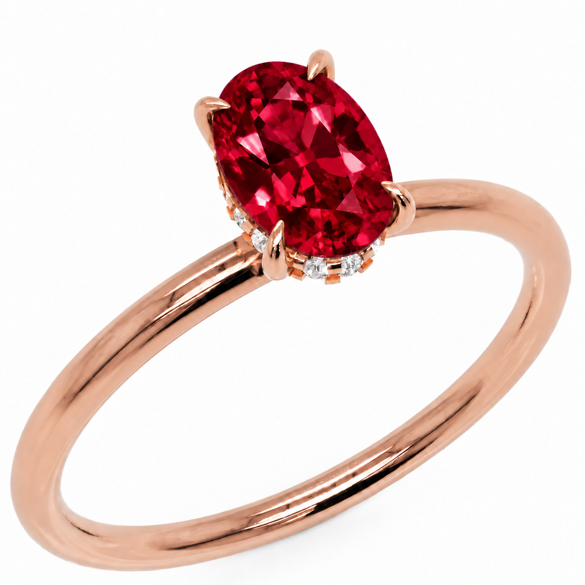 Inel de Logodnă Kensington din Aur 18k cu Rubin Creat în Laborator Oval 8x6 mm și Diamante Create în Laborator din 18k Aur Roz - Castelo.ro