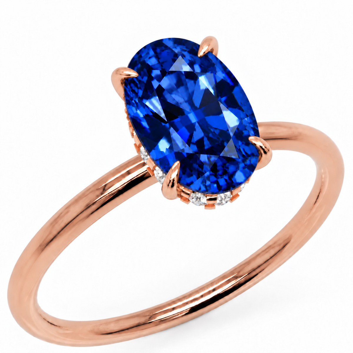 Inel de Logodnă Kensington din Aur 14k cu Safir Creat în Laborator Oval 12x8 mm și Diamante Create în Laborator din 14k Aur Roz - Castelo.ro