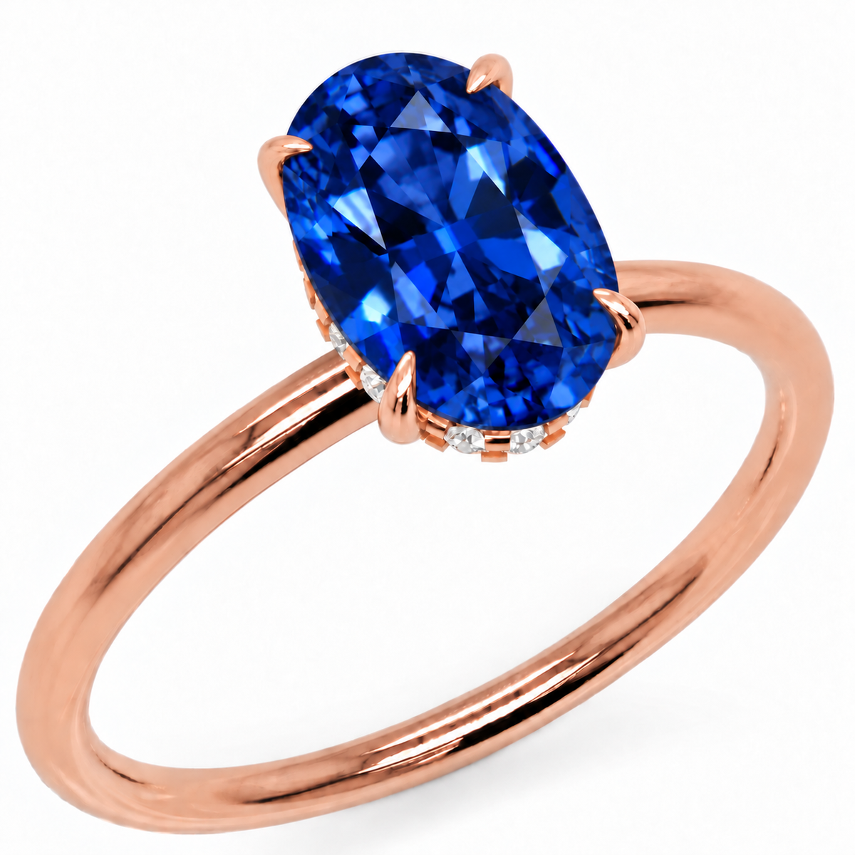 Inel de Logodnă Kensington din Aur 14k cu Safir Creat în Laborator Oval 10x7 mm și Diamante Create în Laborator din 14k Aur Roz - Castelo.ro