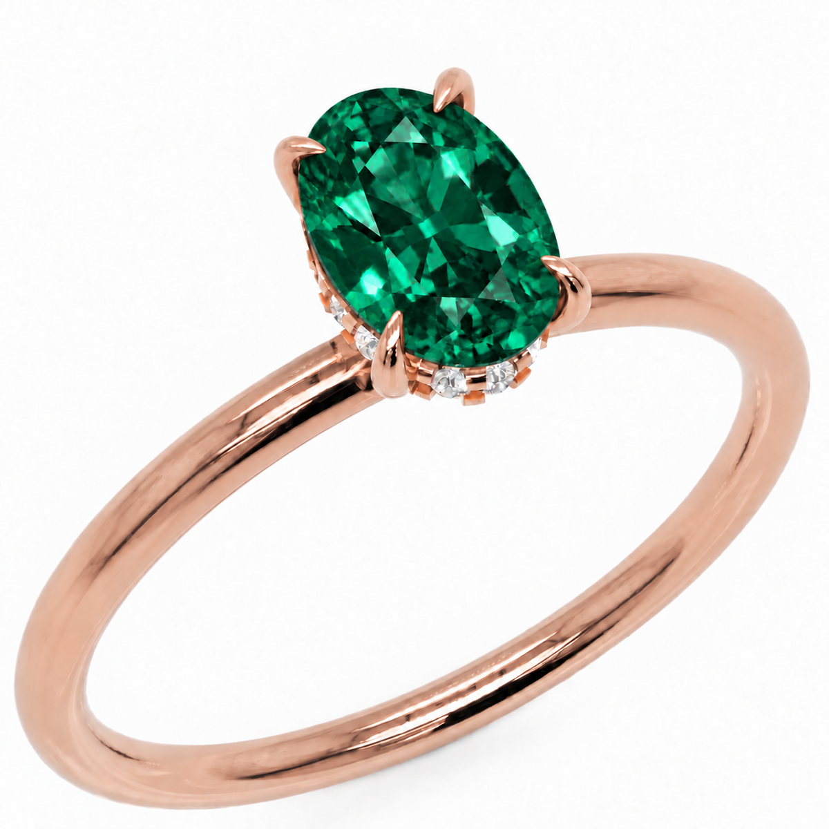Inel de Logodnă Kensington din Aur 14k cu Smarald Creat în Laborator Oval 8x6 mm și Diamante Create în Laborator din 14k Aur Roz - Castelo.ro