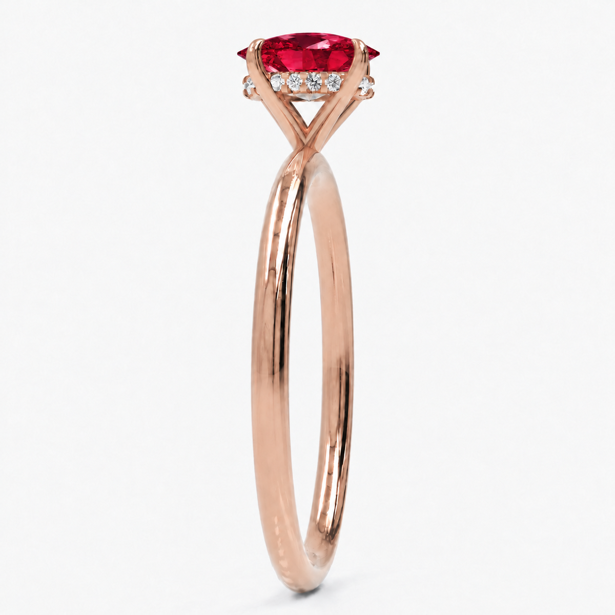 Inel de Logodnă Kensington din Aur 14k cu Rubin Creat în Laborator Oval 8x6 mm și Diamante Create în Laborator din 14k Aur Roz - Castelo.ro