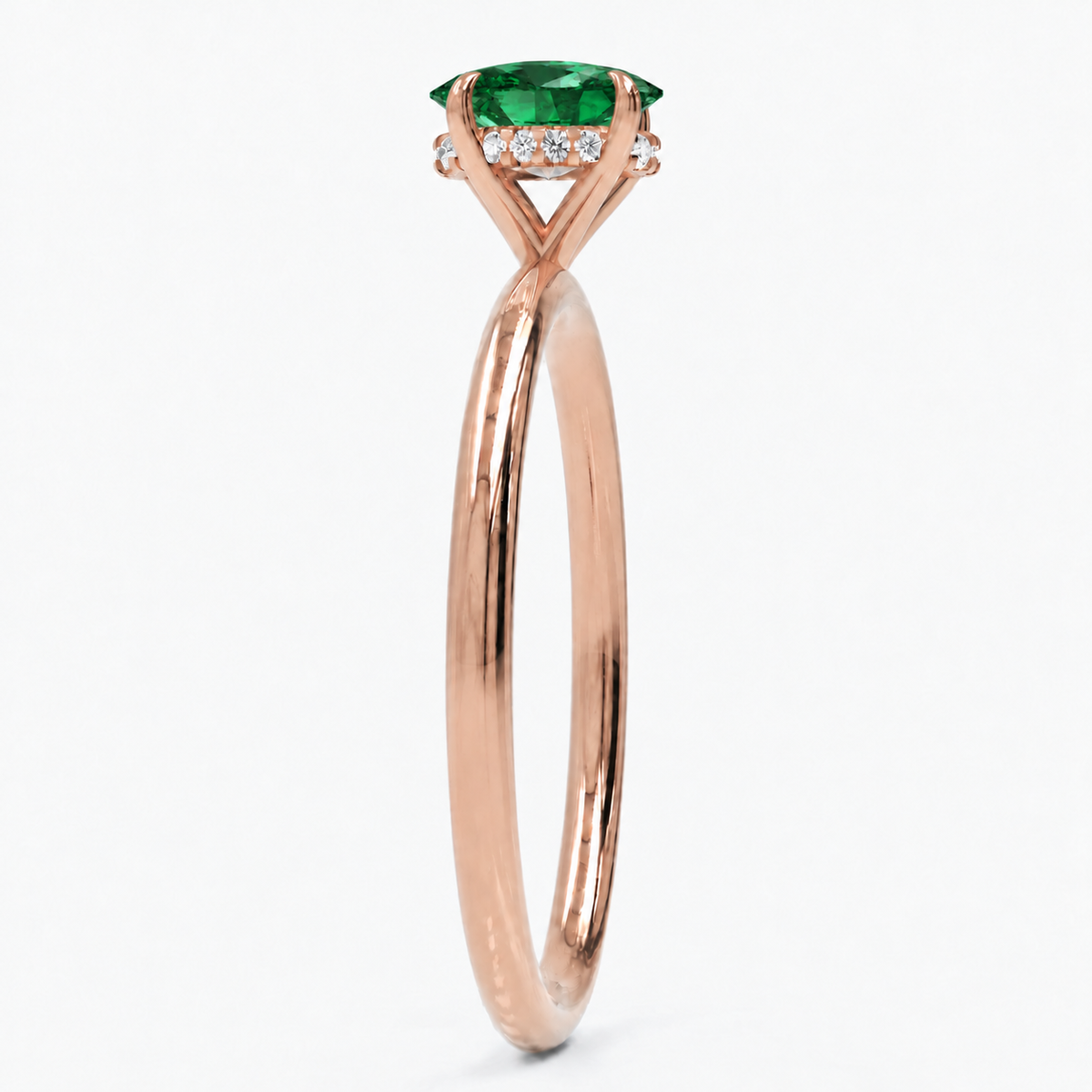 Inel de Logodnă Kensington din Aur 18k cu Smarald Creat în Laborator Oval 8x6 mm și Diamante Create în Laborator din 18k Aur Roz - Castelo.ro