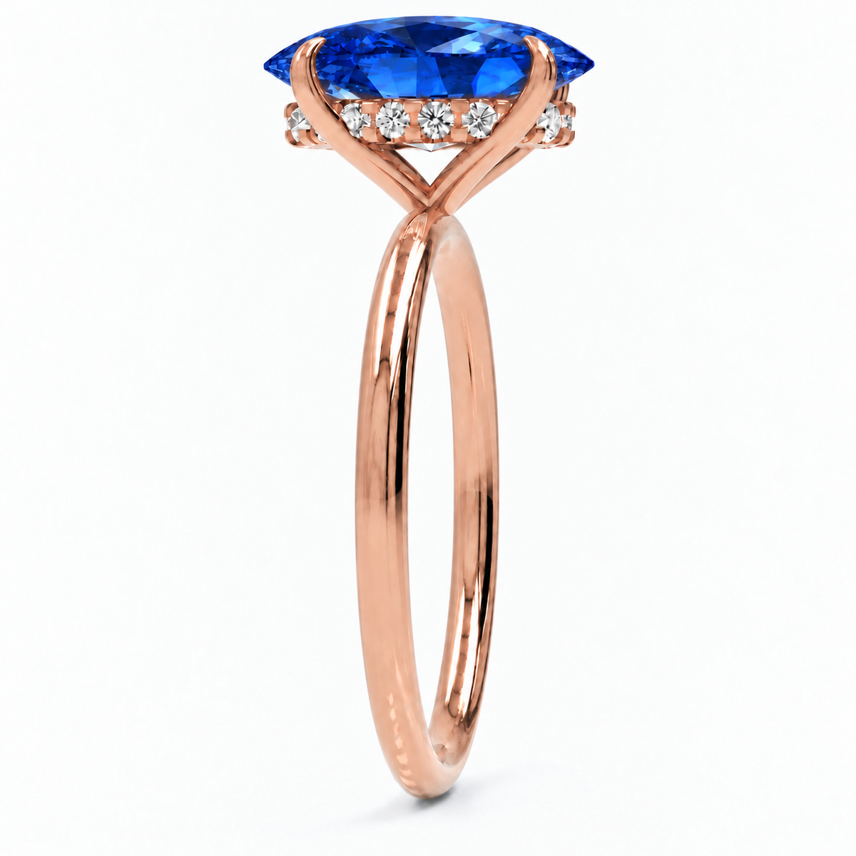 Inel de Logodnă Kensington din Aur 18k cu Safir Creat în Laborator Oval 12x8 mm și Diamante Create în Laborator din 18k Aur Roz - Castelo.ro
