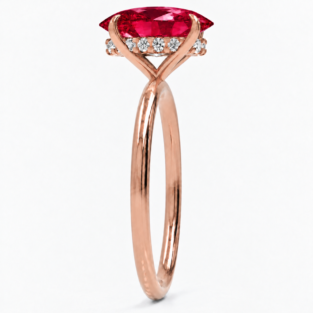 Inel de Logodnă Kensington din Aur 14k cu Rubin Creat în Laborator Oval 12x8 mm și Diamante Create în Laborator din 14k Aur Roz - Castelo.ro