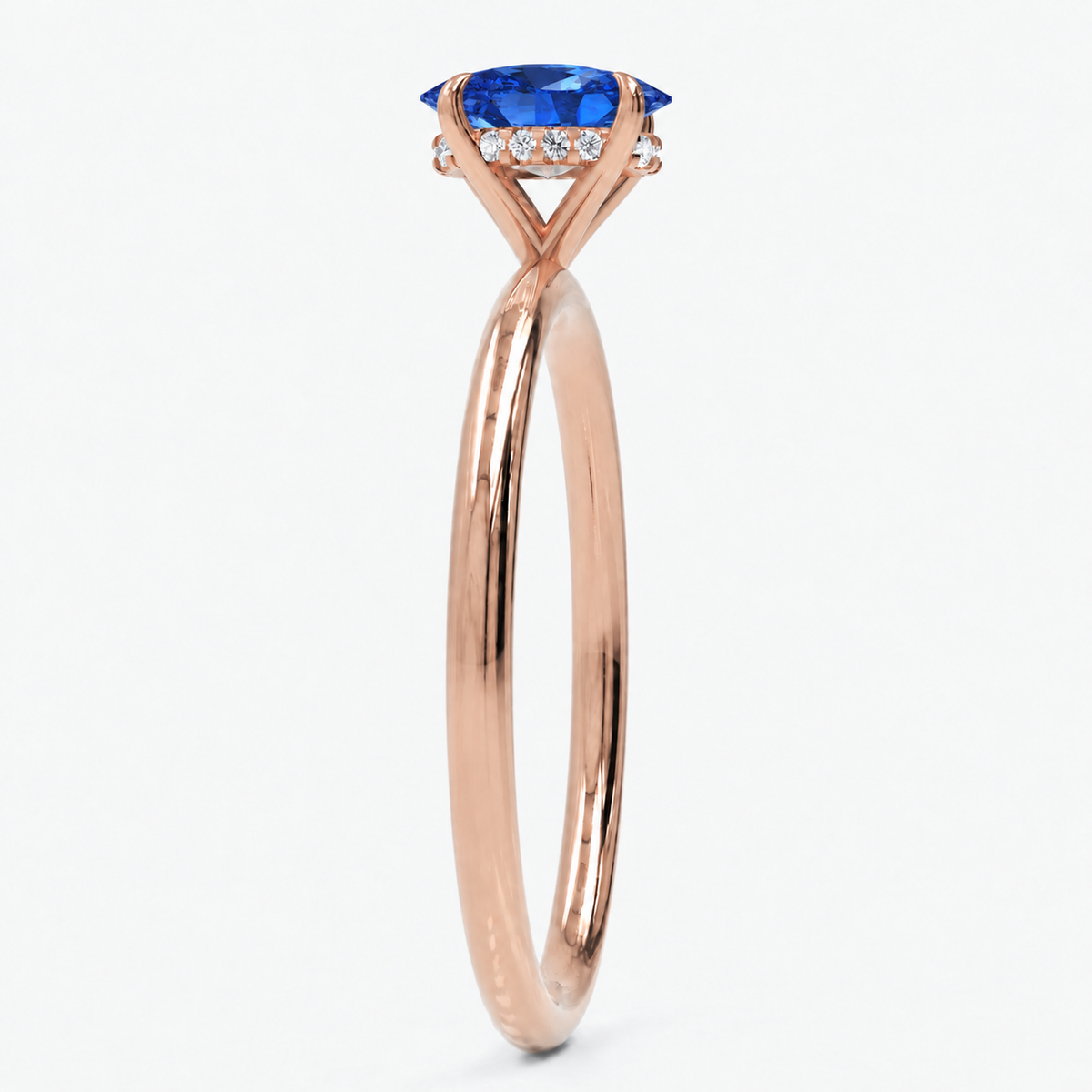 Inel de Logodnă Kensington din Aur 18k cu Safir Creat în Laborator Oval 8x6 mm și Diamante Create în Laborator din 18k Aur Roz - Castelo.ro