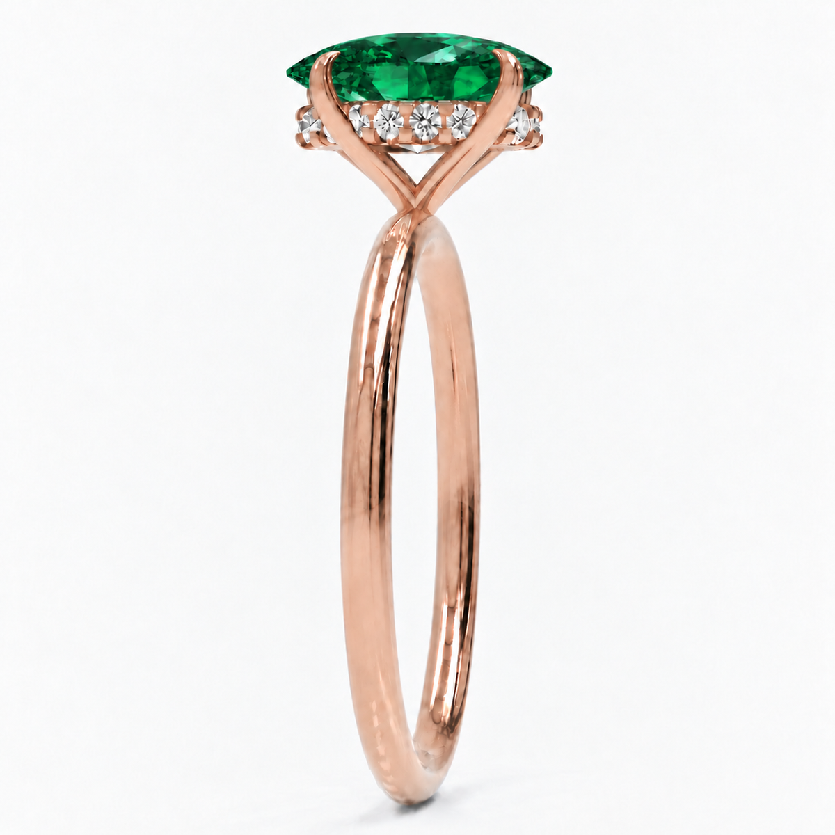 Inel de Logodnă Kensington din Aur 18k cu Smarald Creat în Laborator Oval 10x7 mm și Diamante Create în Laborator din 18k Aur Roz - Castelo.ro