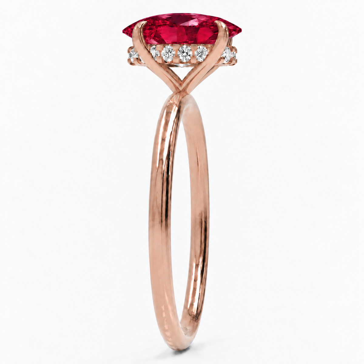 Inel de Logodnă Kensington din Aur 18k cu Rubin Creat în Laborator Oval 10x7 mm și Diamante Create în Laborator din 18k Aur Roz - Castelo.ro