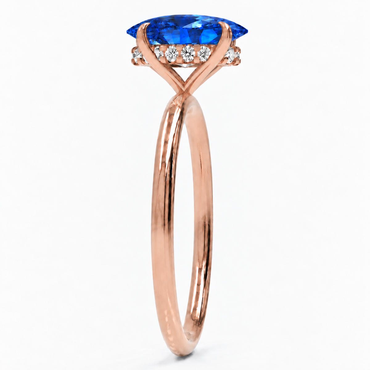 Inel de Logodnă Kensington din Aur 14k cu Safir Creat în Laborator Oval 10x7 mm și Diamante Create în Laborator din 14k Aur Roz - Castelo.ro