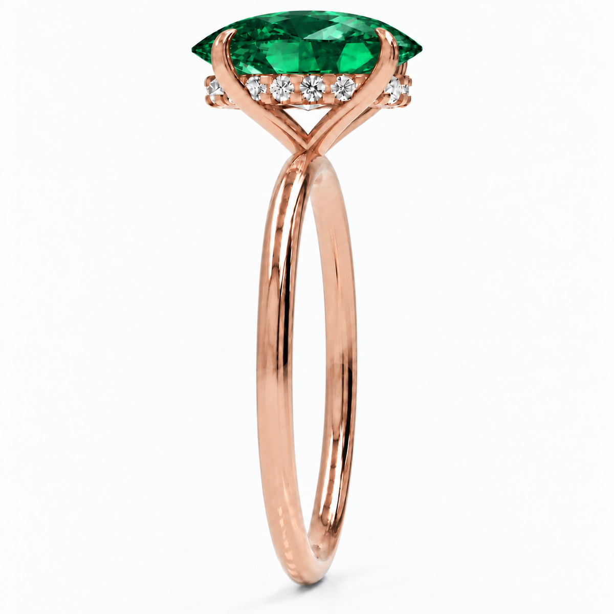 Inel de Logodnă Kensington din Aur 18k cu Smarald Creat în Laborator Oval 12x8 mm și Diamante Create în Laborator din 18k Aur Roz - Castelo.ro