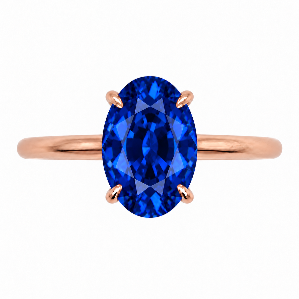 Inel de Logodnă Kensington din Aur 14k cu Safir Creat în Laborator Oval 12x8 mm și Diamante Create în Laborator din 14k Aur Roz - Castelo.ro