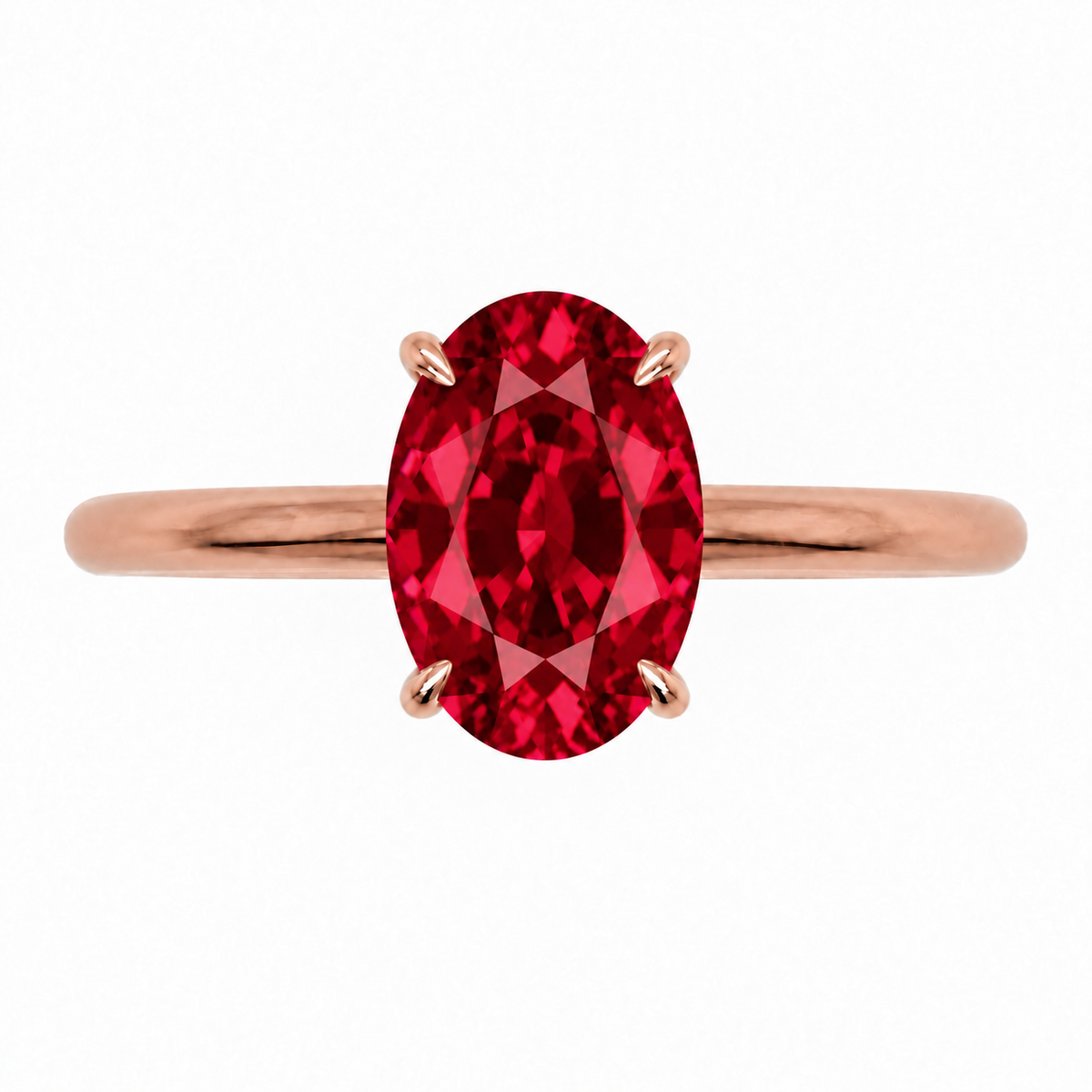 Inel de Logodnă Kensington din Aur 14k cu Rubin Creat în Laborator Oval 10x7 mm și Diamante Create în Laborator din 14k Aur Roz - Castelo.ro