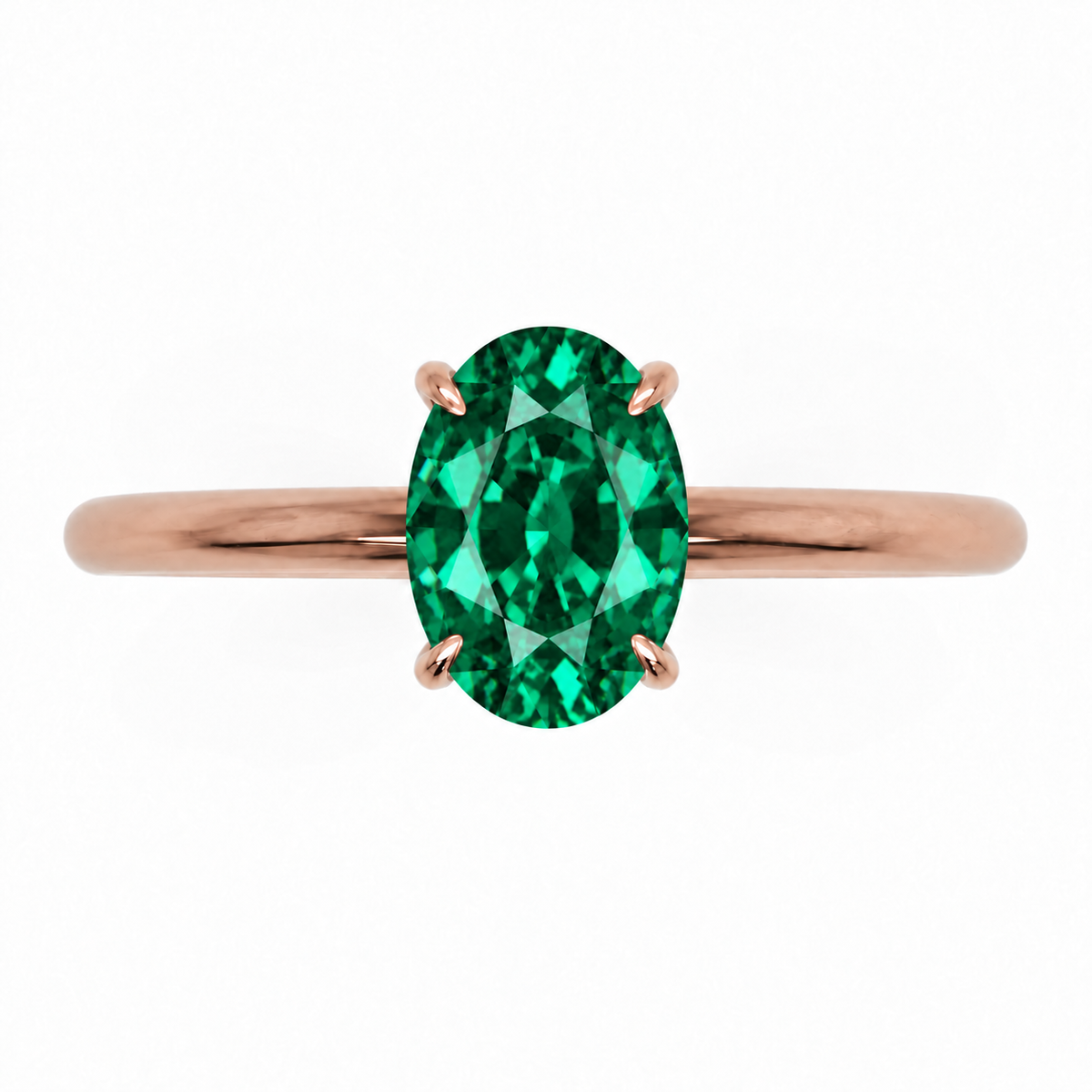 Inel de Logodnă Kensington din Aur 14k cu Smarald Creat în Laborator Oval 8x6 mm și Diamante Create în Laborator din 14k Aur Roz - Castelo.ro
