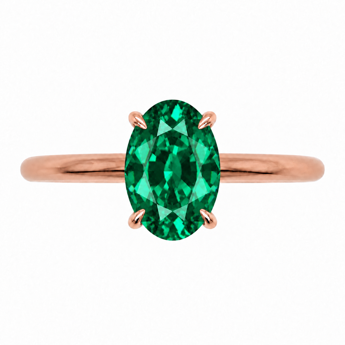 Inel de Logodnă Kensington din Aur 14k cu Smarald Creat în Laborator Oval 10x7 mm și Diamante Create în Laborator din 14k Aur Roz - Castelo.ro