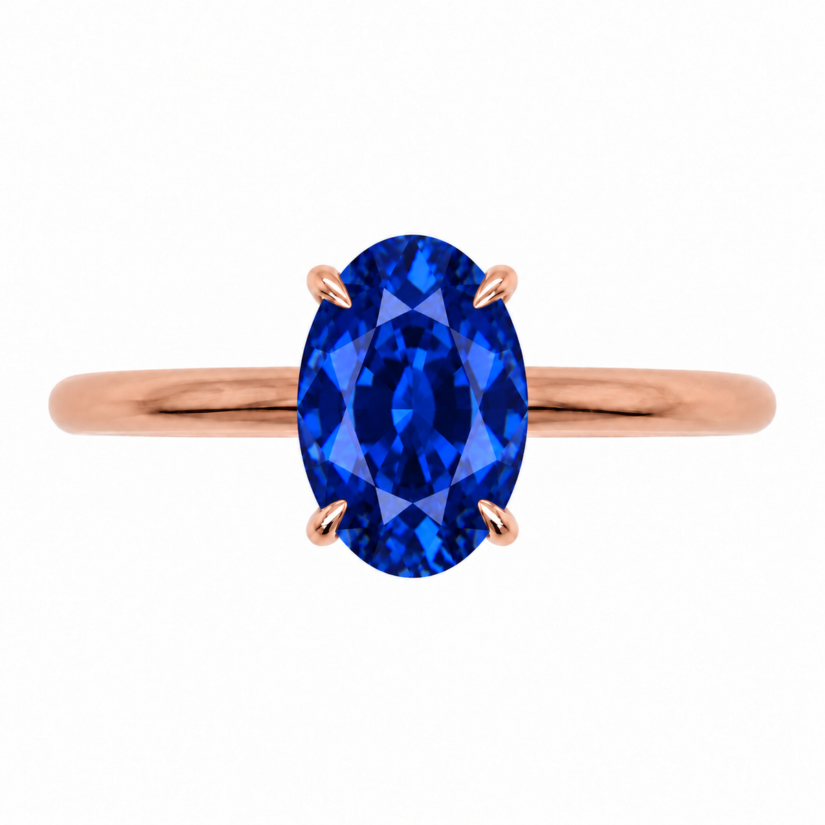 Inel de Logodnă Kensington din Aur 18k cu Safir Creat în Laborator Oval 10x7 mm și Diamante Create în Laborator din 18k Aur Roz - Castelo.ro