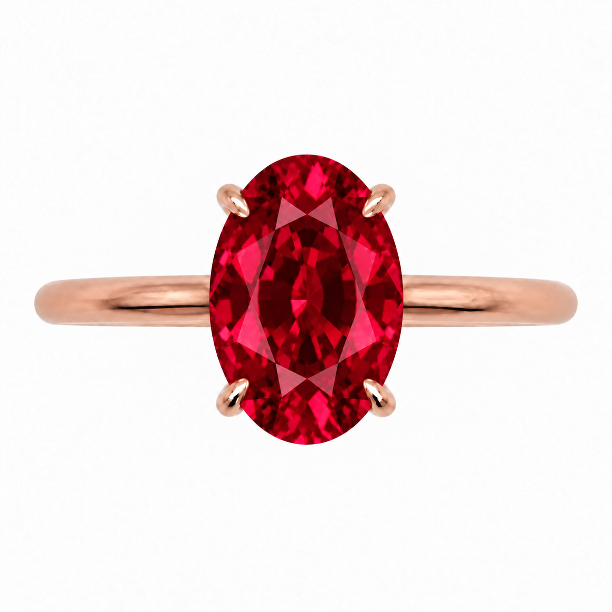 Inel de Logodnă Kensington din Aur 14k cu Rubin Creat în Laborator Oval 12x8 mm și Diamante Create în Laborator din 14k Aur Roz - Castelo.ro