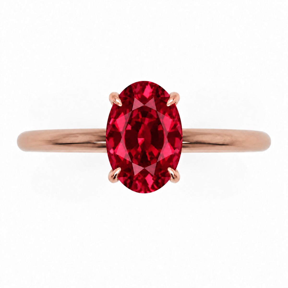 Inel de Logodnă Kensington din Aur 14k cu Rubin Creat în Laborator Oval 8x6 mm și Diamante Create în Laborator din 14k Aur Roz - Castelo.ro