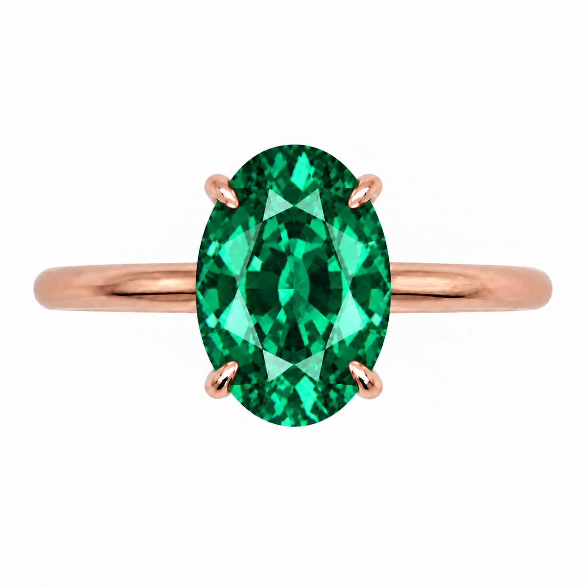 Inel de Logodnă Kensington din Aur 18k cu Smarald Creat în Laborator Oval 12x8 mm și Diamante Create în Laborator din 18k Aur Roz - Castelo.ro