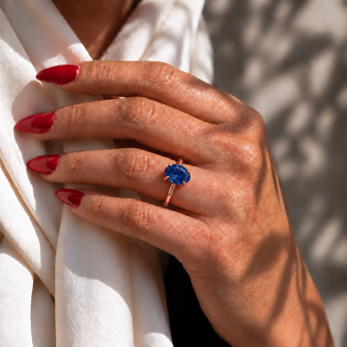 Inel de Logodnă Kensington din Aur 14k cu Safir Creat în Laborator Oval 10x7 mm și Diamante Create în Laborator din 14k Aur Roz - Castelo.ro