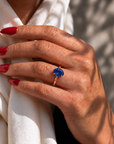 Inel de Logodnă Kensington din Aur 14k cu Safir Creat în Laborator Oval 10x7 mm și Diamante Create în Laborator din 14k Aur Roz - Castelo.ro