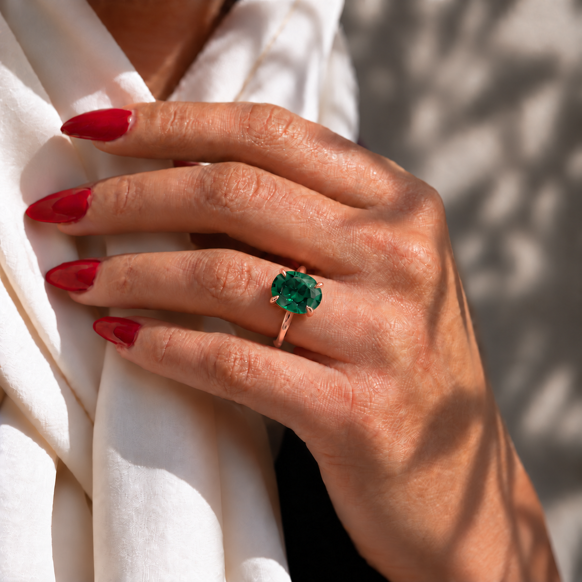 Inel de Logodnă Kensington din Aur 18k cu Smarald Creat în Laborator Oval 12x8 mm și Diamante Create în Laborator din 18k Aur Roz - Castelo.ro