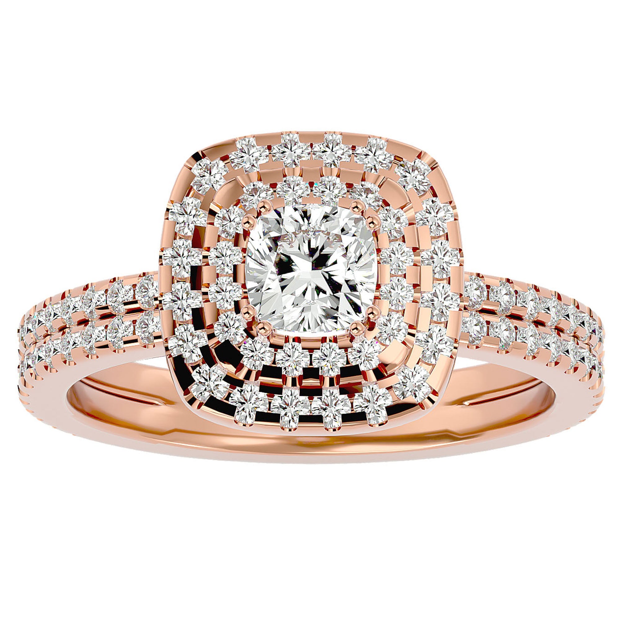 Inel de Logodnă Halo Pavé cu Diamante Create în Laborator de 1.33 ct din 18k Aur Roz - Castelo.ro
