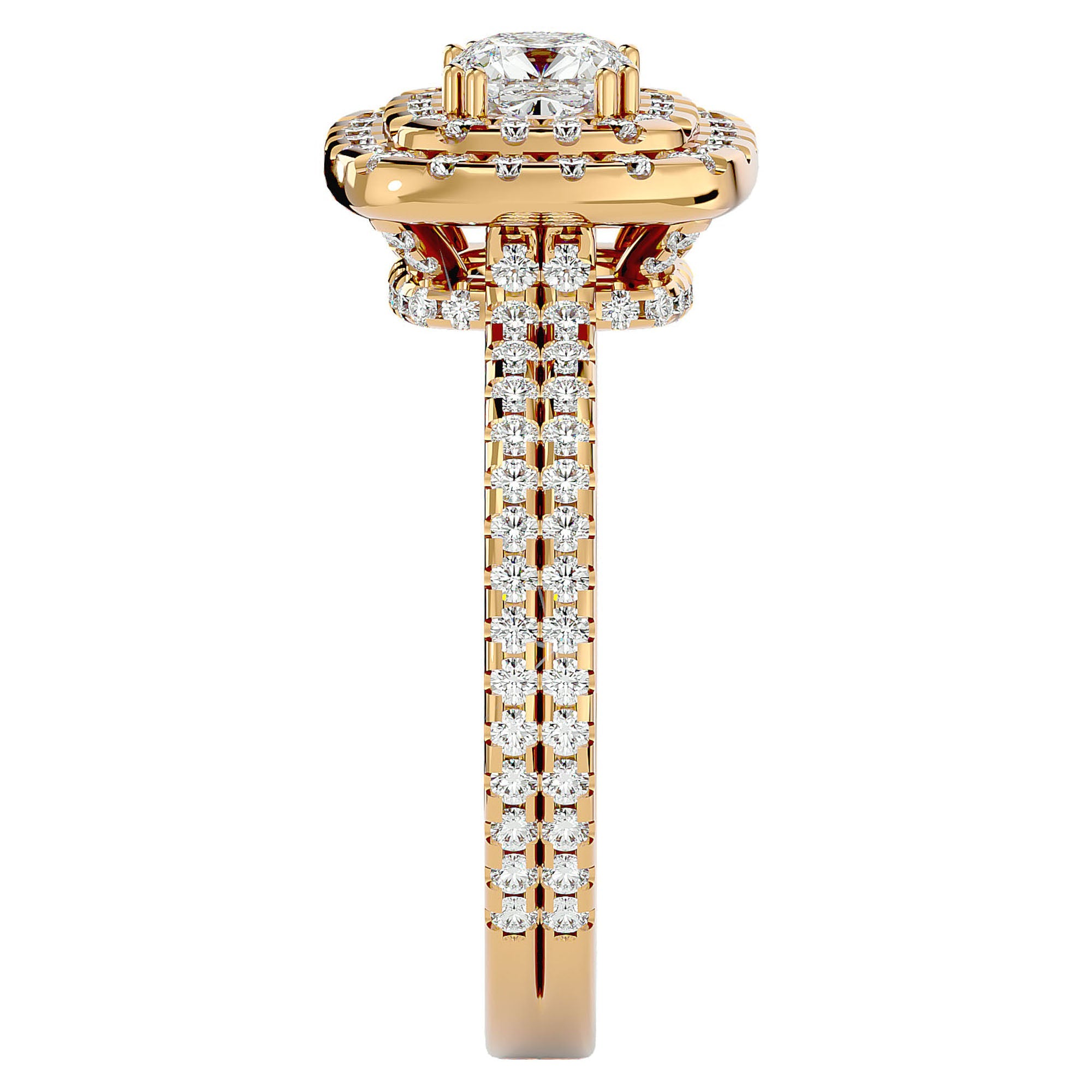 Inel de Logodnă Halo Pavé cu Diamante Create în Laborator de 1.33 ct din 18k Aur Galben - Castelo.ro