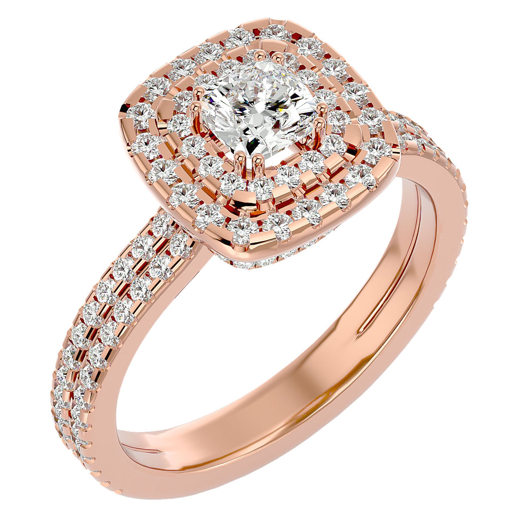Inel de Logodnă Halo Pavé cu Diamante Create în Laborator de 1.33 ct din 18k Aur Roz - Castelo.ro