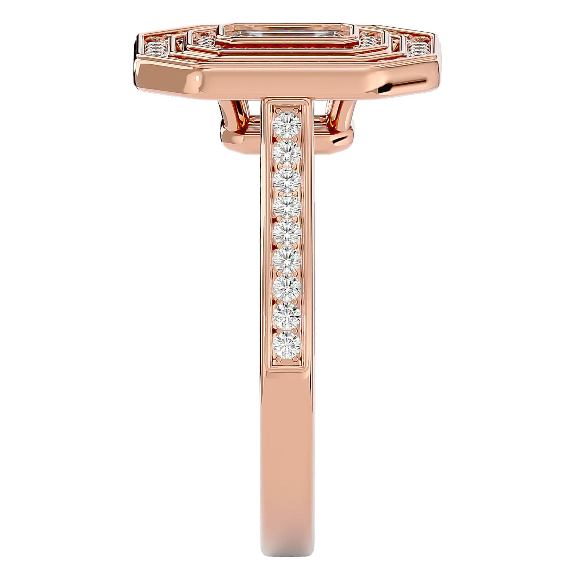 Inel Tăietură Smarald si Cadru Halo din Aur 14k cu Diamante Create în Laborator de 0.91 ct din 14k Aur Roz - Castelo.ro