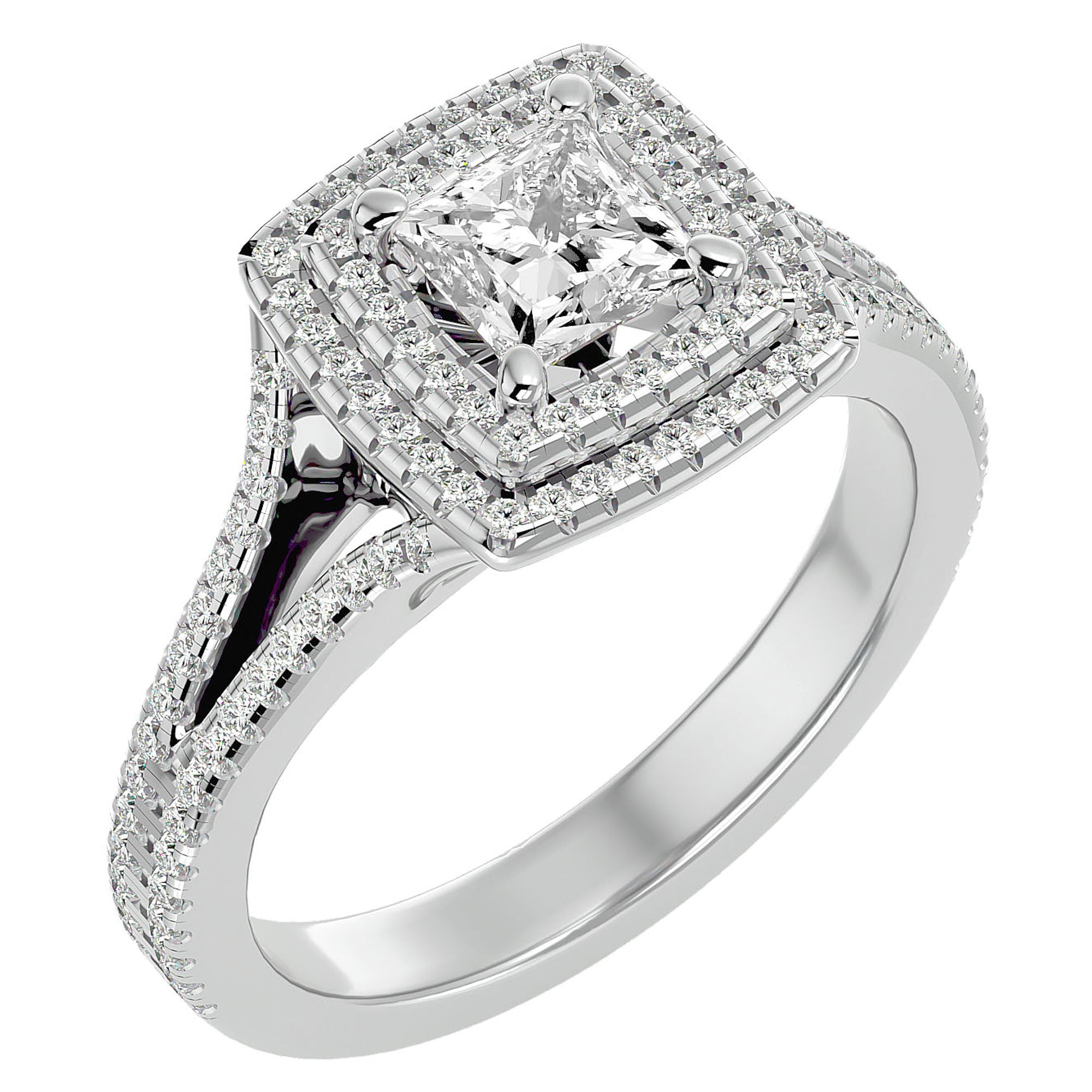 Inel Tăietură Princess Si Cadru Halo din Aur 14k cu Diamante Create în Laborator de 1.34 ct din 14k Aur Alb - Castelo.ro