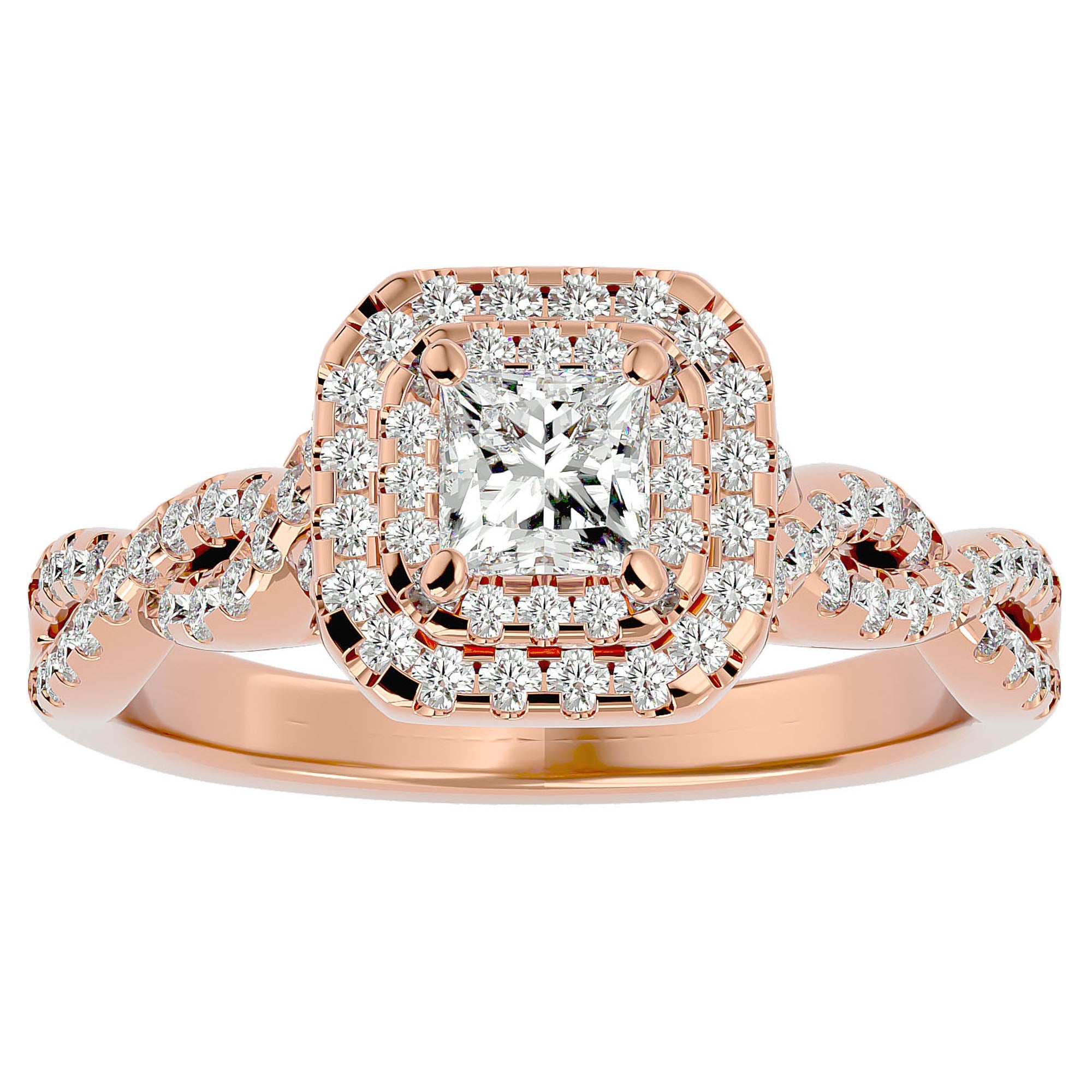 Inel Tăietură Princess Si Cadru Halo din Aur 14k cu Diamante Create în Laborator de 1.01 ct din 14k Aur Roz - Castelo.ro