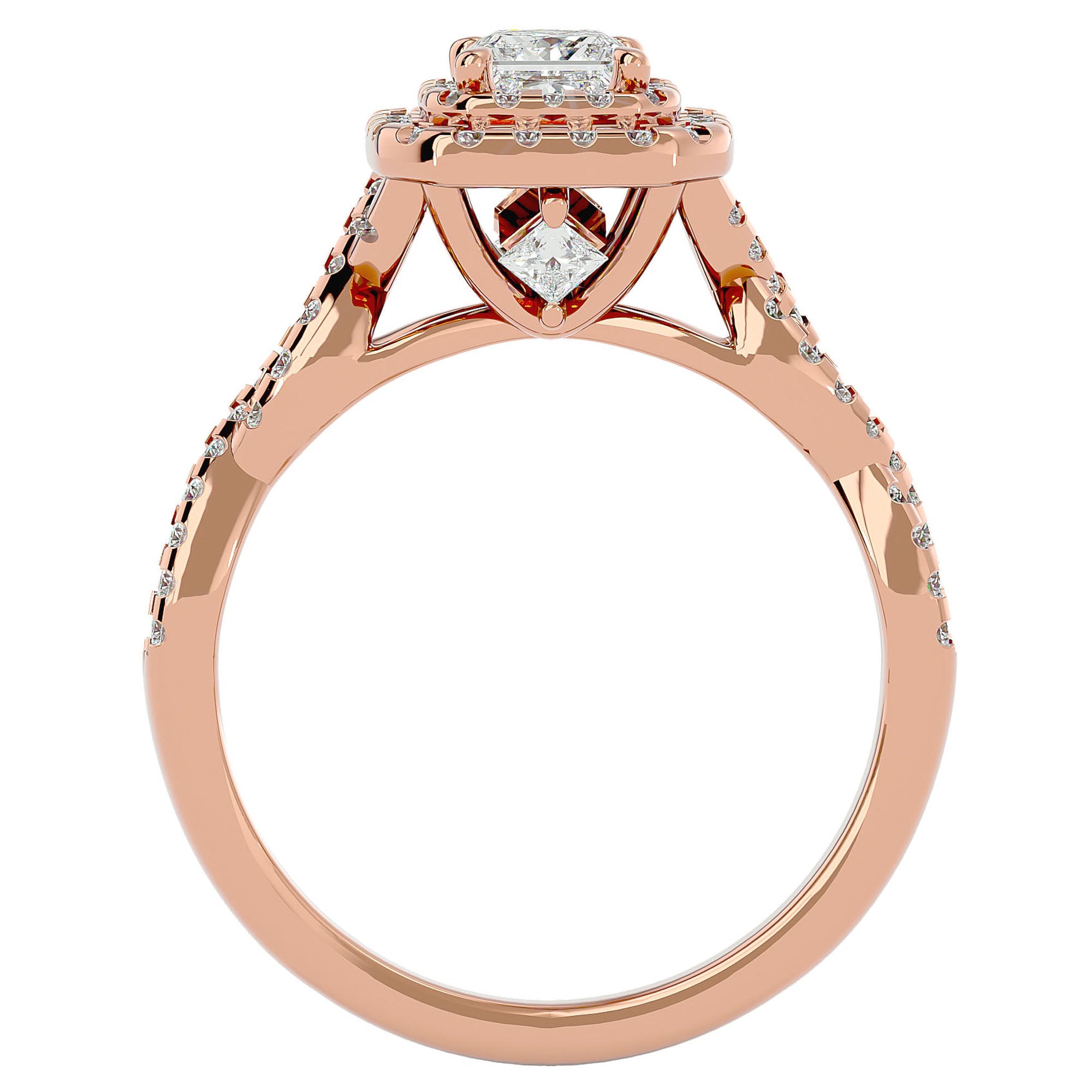 Inel Tăietură Princess Si Cadru Halo din Aur 14k cu Diamante Create în Laborator de 1.01 ct din 14k Aur Roz - Castelo.ro