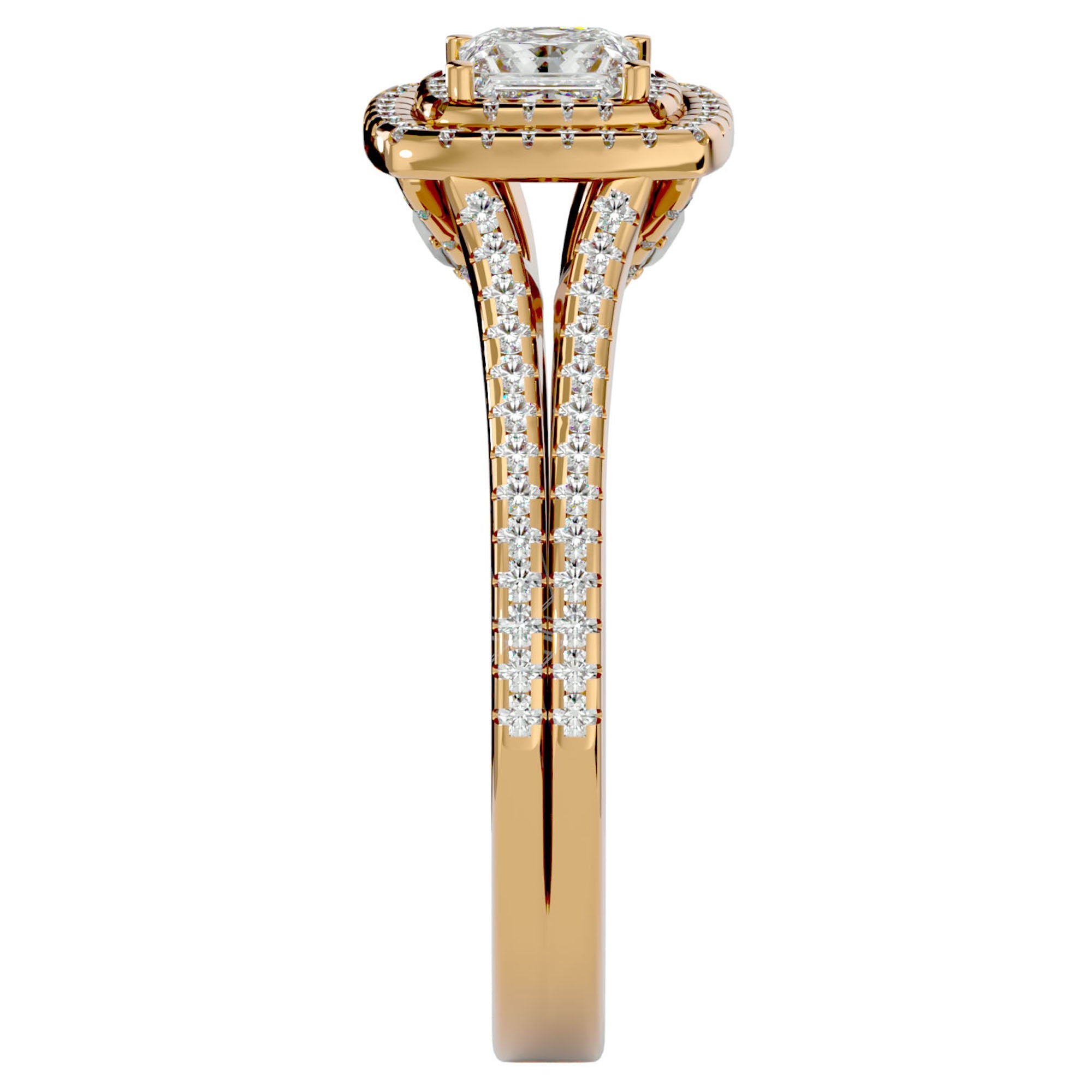 Inel Tăietură Princess Si Cadru Halo din Aur 14k cu Diamante Create în Laborator de 1.15 ct din 14k Aur Galben - Castelo.ro