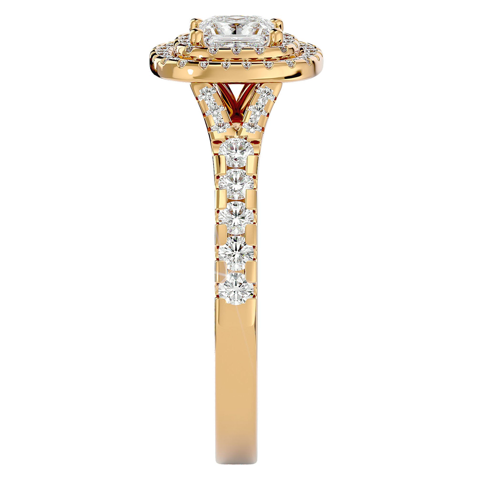 Inel Tăietură Princess Si Cadru Halo cu Moissanite de 1.08 ct din 18k Aur Galben - Castelo.ro