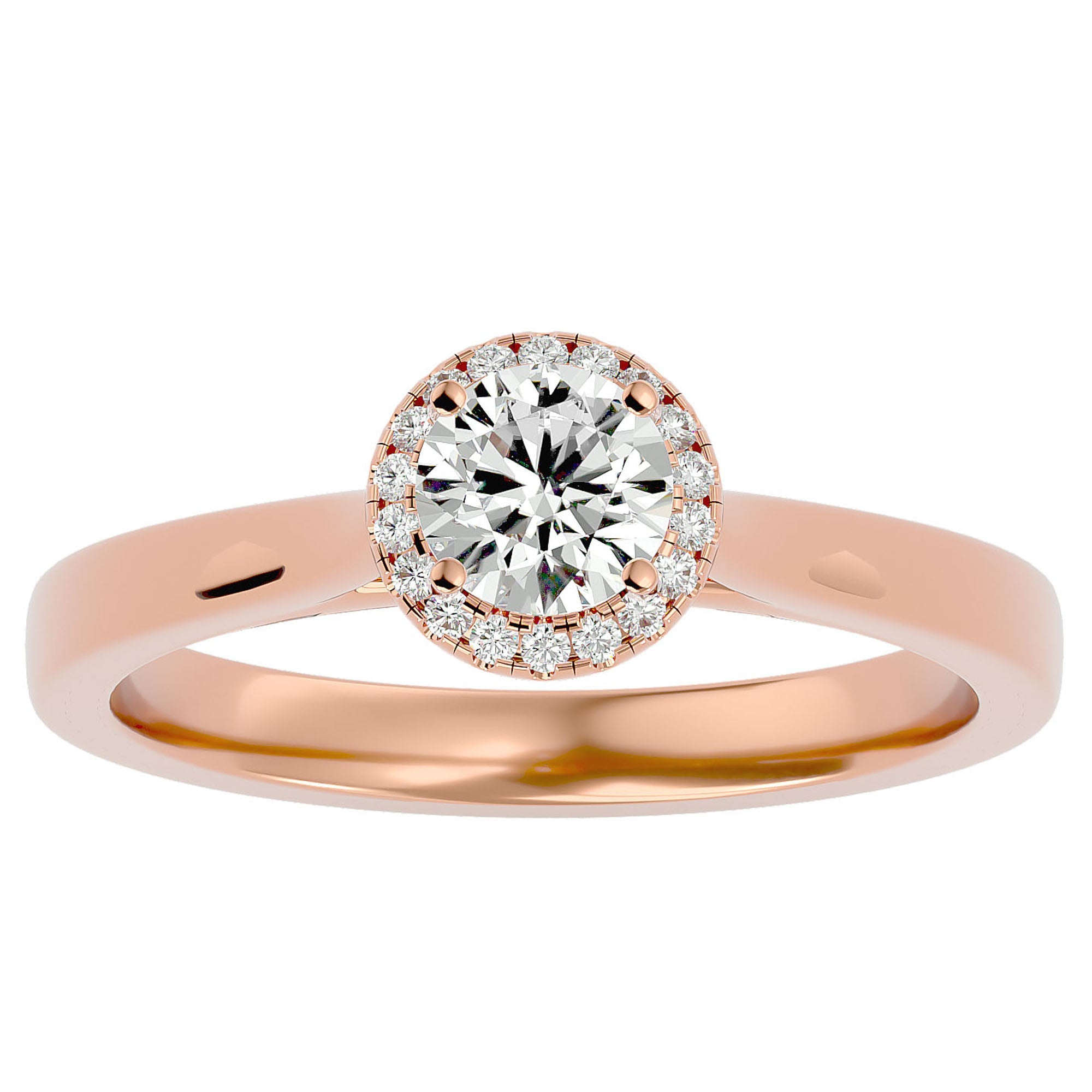 Inel de Logodnă cu Diamante Create în Laborator Halo Solitaire de 0.54 ct din 18k Aur Roz - Castelo.ro