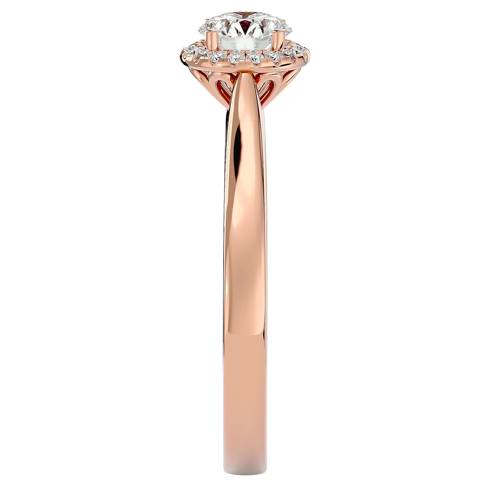 Inel de Logodnă cu Diamante Create în Laborator Halo Solitaire de 0.54 ct din 18k Aur Roz - Castelo.ro