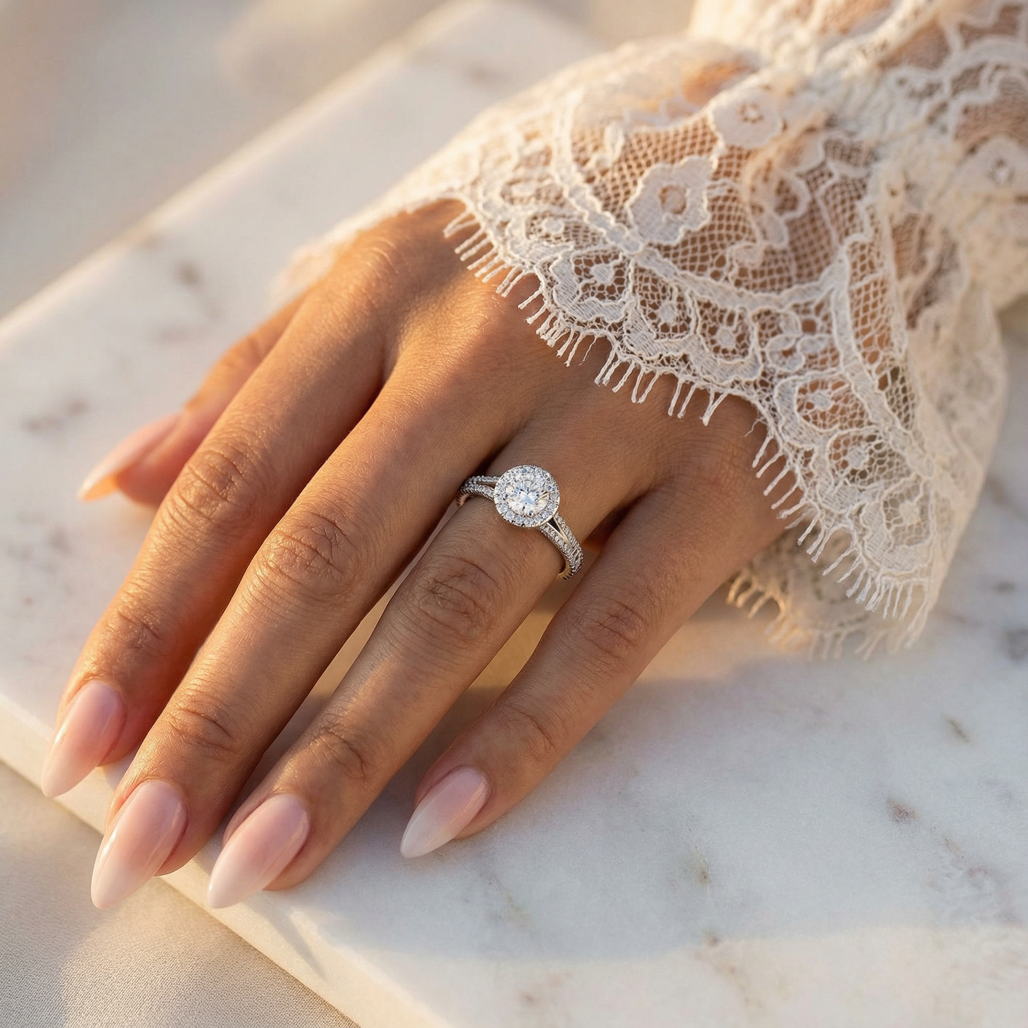 Inel de Logodnă Twilight cu Diamante Naturale Halo Pavé de 1.07 ct din Platina - Castelo.ro