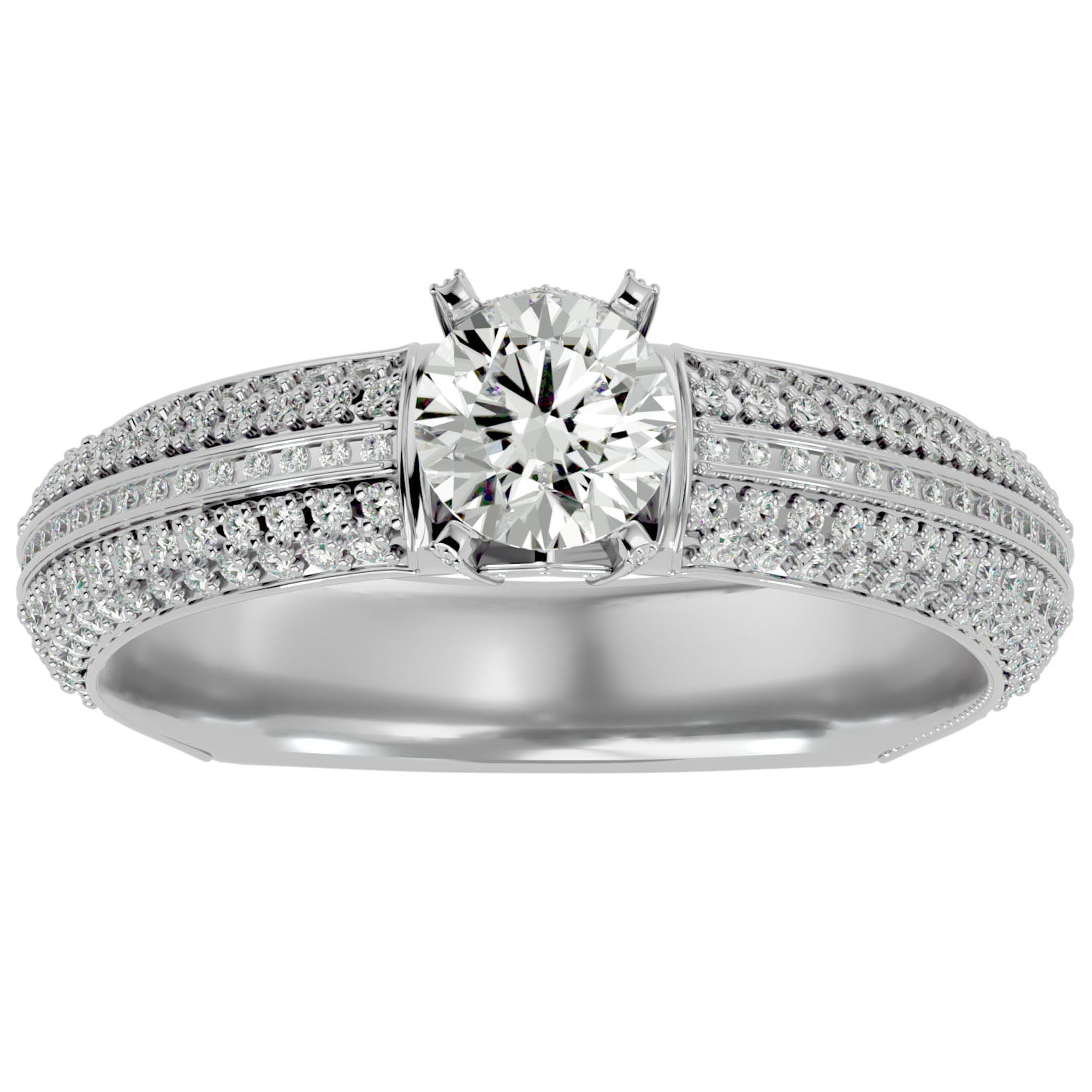 Inel De Logodnă Quatro Pavé din Aur 14k cu Diamante Create în Laborator de 1.01 ct din 14k Aur Alb - Castelo.ro