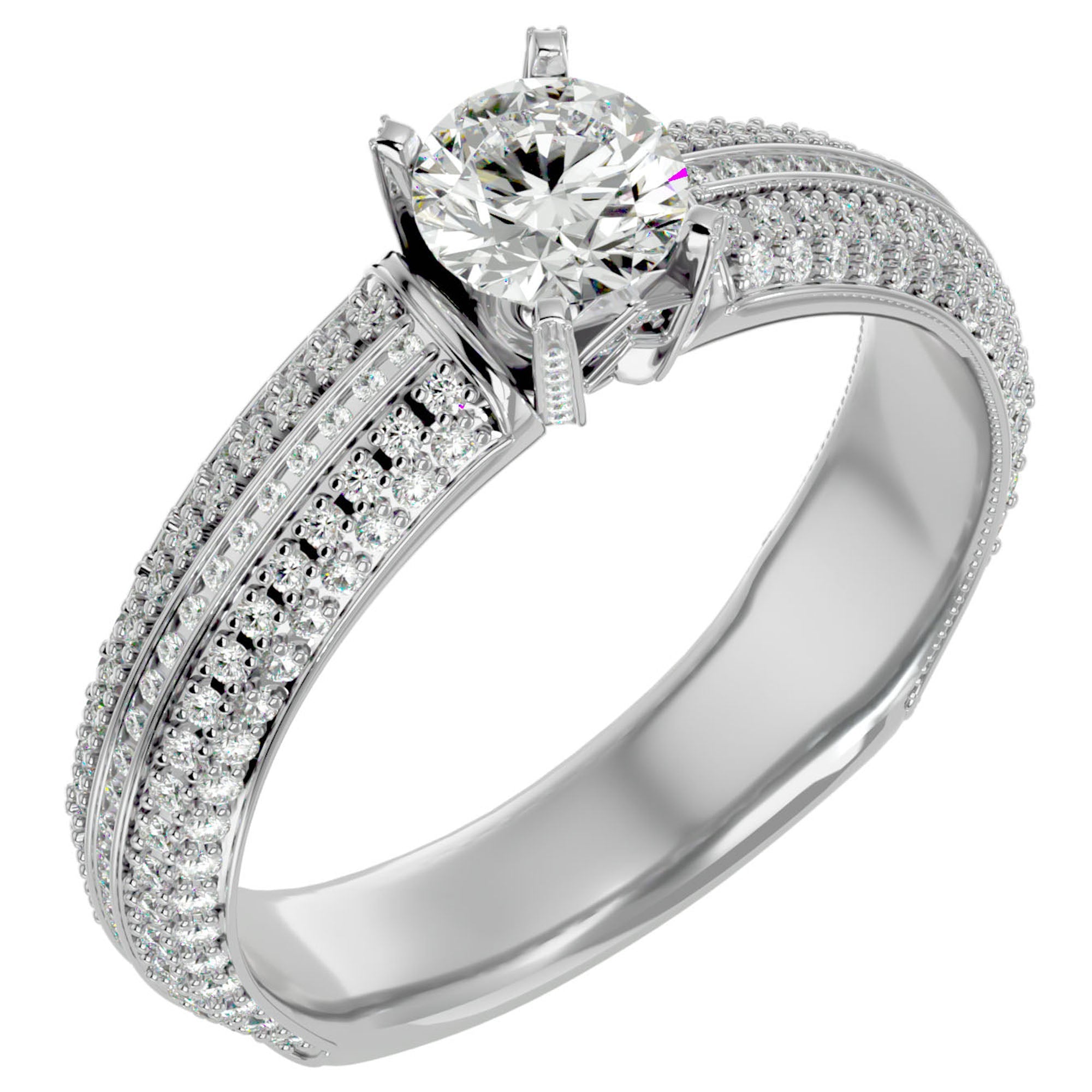 Inel De Logodnă Quatro Pavé din Aur 14k cu Diamante Create în Laborator de 1.01 ct din 14k Aur Alb - Castelo.ro