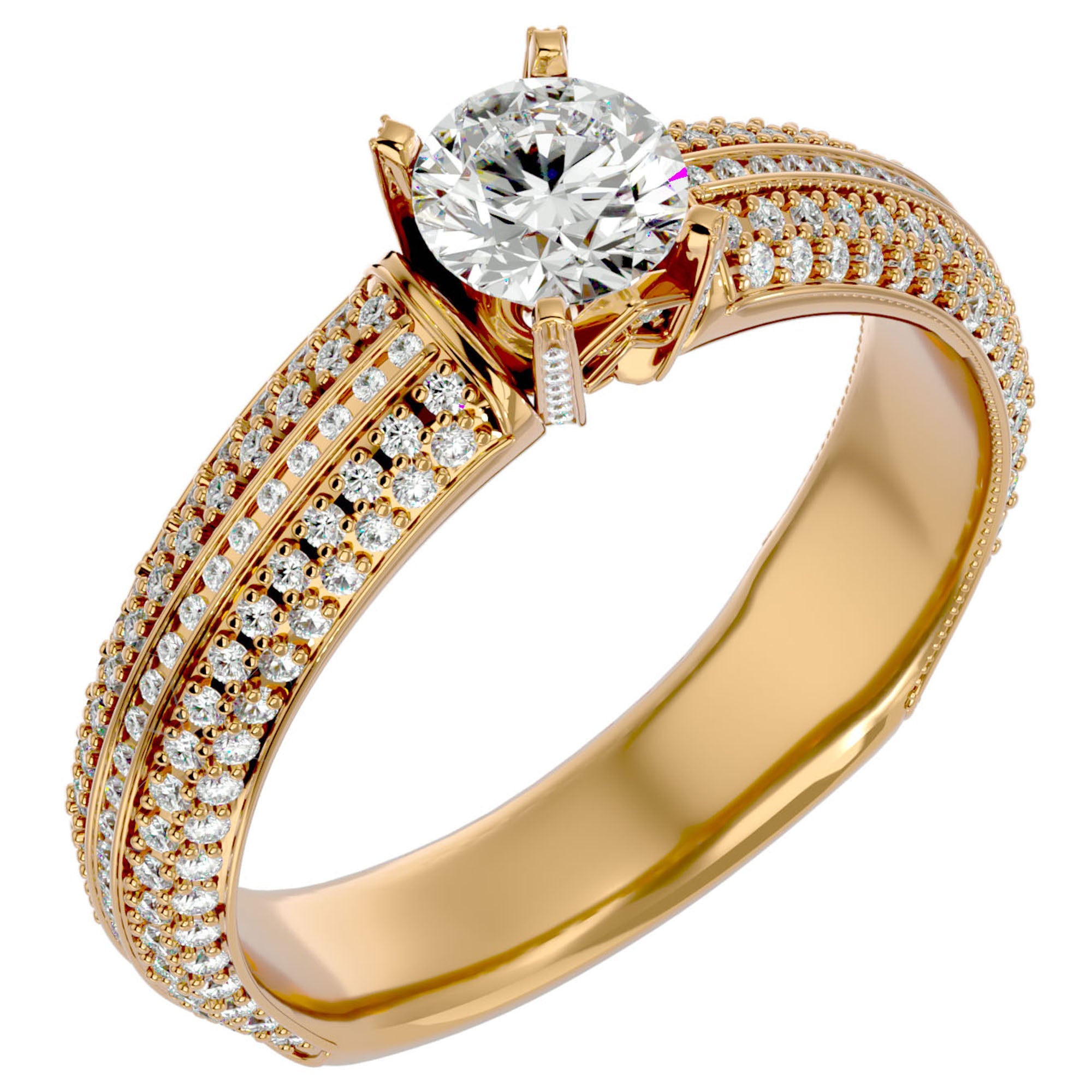Inel De Logodnă Quatro Pavé din Aur 14k cu Diamante Create în Laborator de 1.01 ct din 14k Aur Galben - Castelo.ro
