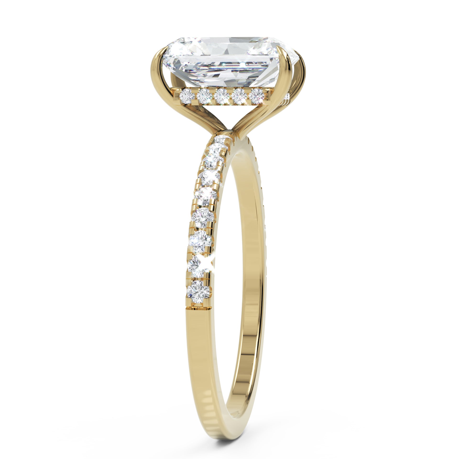 Inel de Logodnă Radiant Pave din Aur 14k cu Moissanite și Halo Ascuns de 2.7 ct din 14k Aur Galben - Castelo.ro