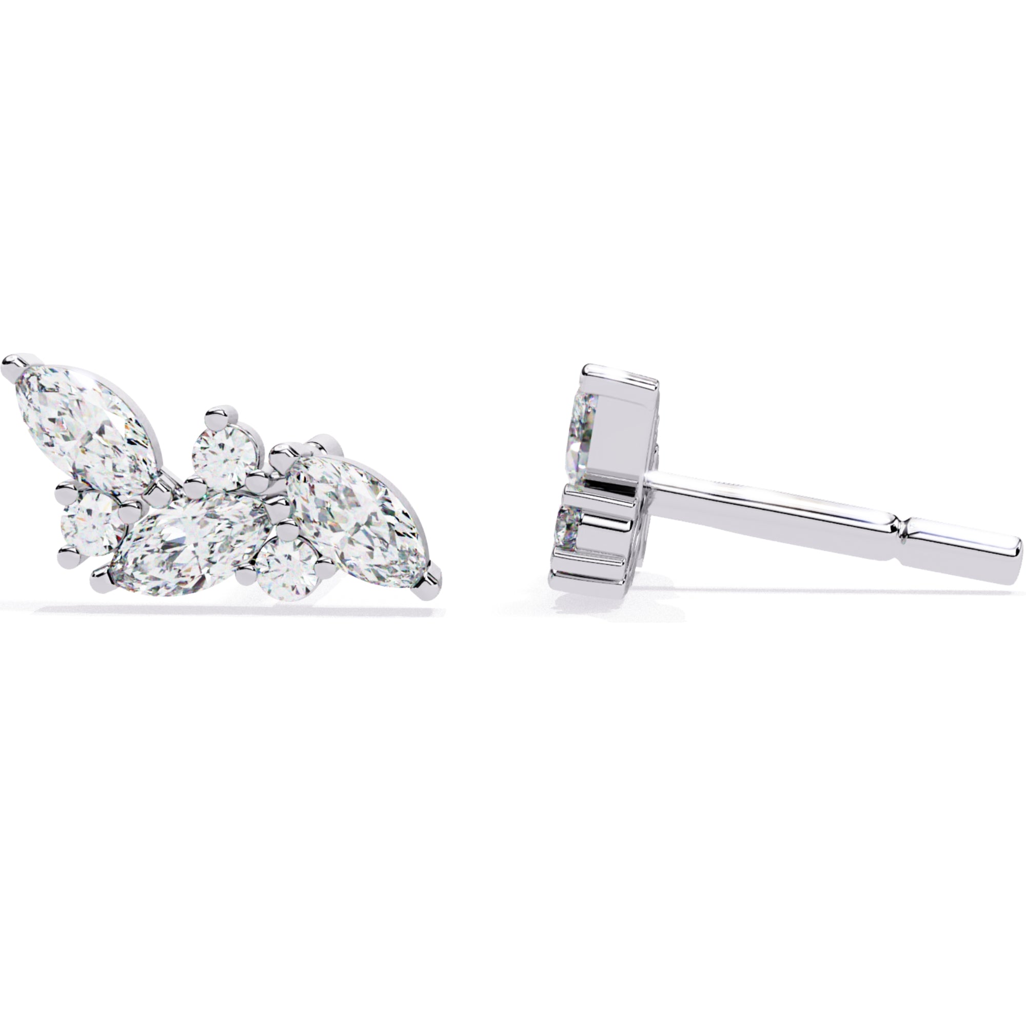 Cercei Stud Floral Branch din Aur 14k cu Diamante Create în Laborator de 0.35 ct din 14K Aur Alb - Castelo.ro