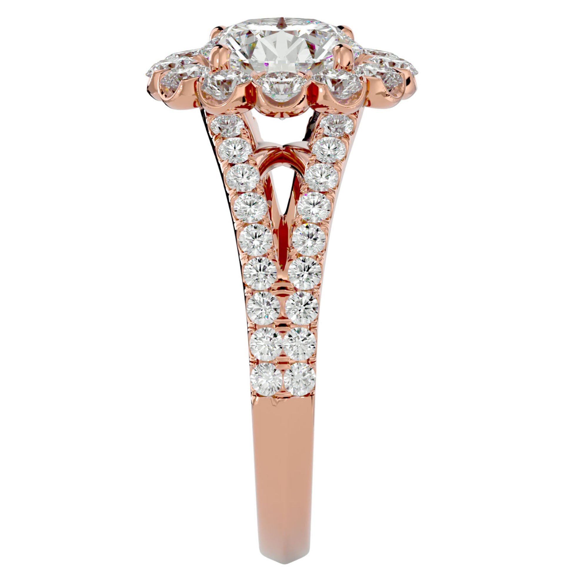 Inel de Logodnă Floral cu Moissanite Halo Etern Pavé de 2.51 ct din 18k Aur Roz - Castelo.ro