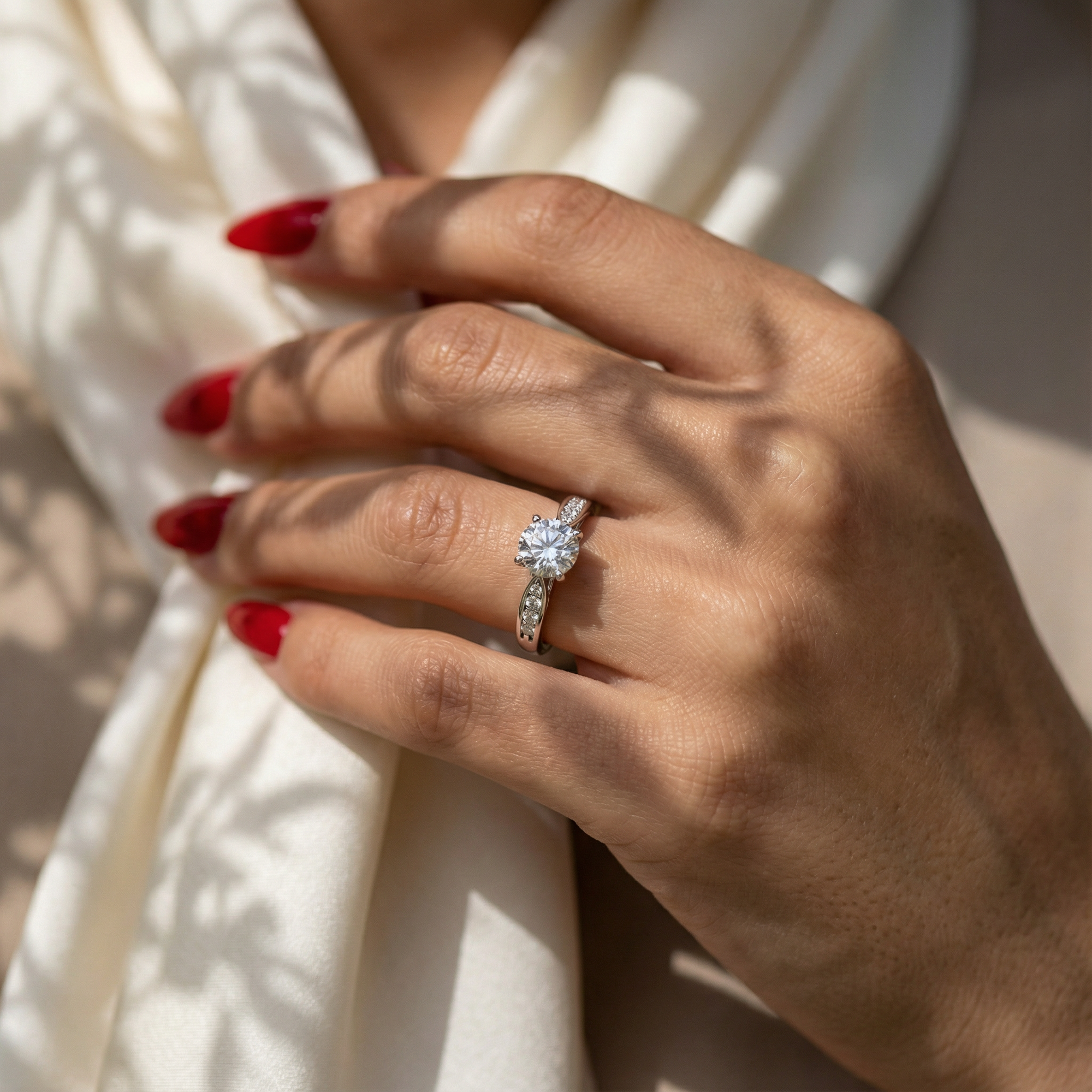 Inel De Logodnă Étincelle Divine din Aur 14k cu Diamante Naturale de 1.41 ct din 14k Aur Alb - Castelo.ro