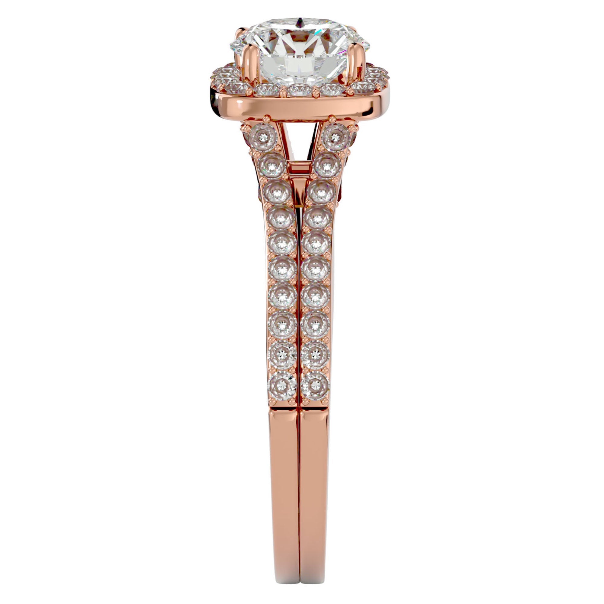 Inel de Logodnă cu Moissanite Halo Etern Pavé de 1.78 ct din 18k Aur Roz - Castelo.ro
