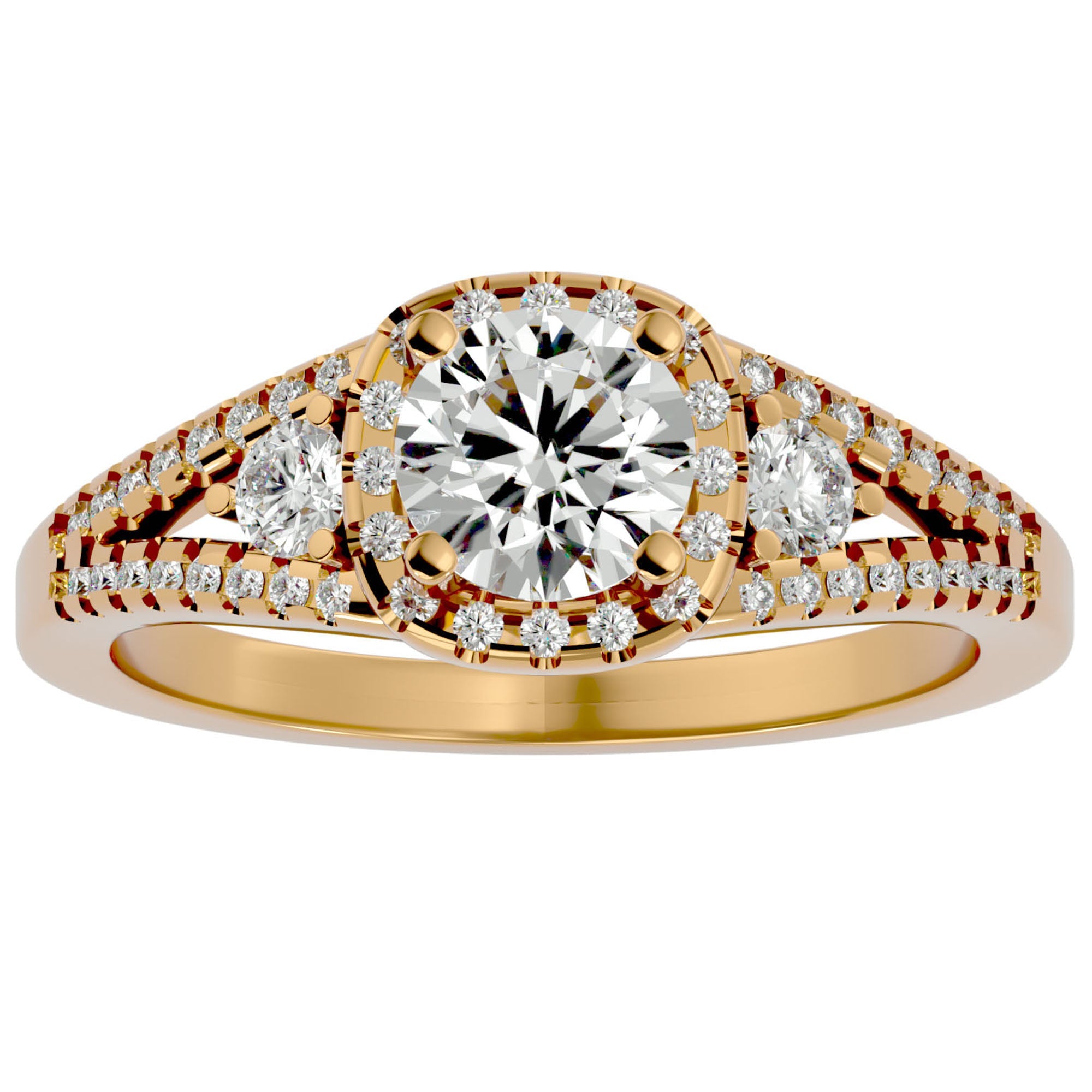 Inel De Logodnă Brillance de Lune cu Moissanite Pavé de 1.07 ct din 18k Aur Galben - Castelo.ro