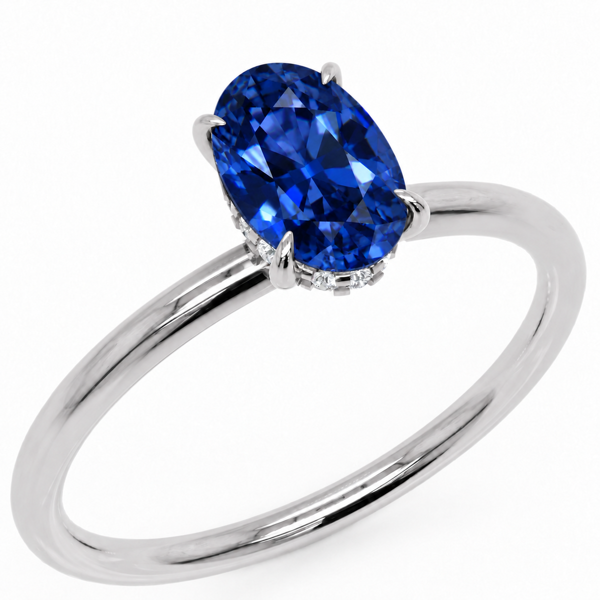 Inel de Logodnă Kensington din Aur 14k cu Safir Creat în Laborator Oval 8x6 mm și Diamante Create în Laborator din 14k Aur Alb - Castelo.ro