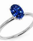 Inel de Logodnă Kensington din Aur 14k cu Safir Creat în Laborator Oval 8x6 mm și Diamante Create în Laborator din 14k Aur Alb - Castelo.ro