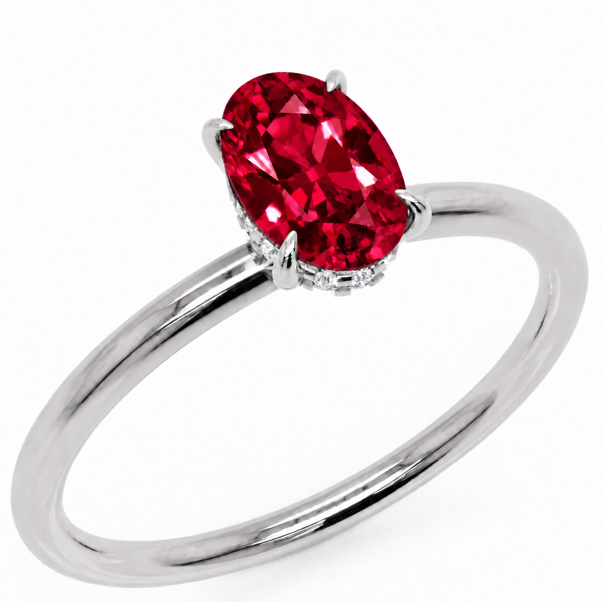 Inel de Logodnă Kensington din Aur 18k cu Rubin Creat în Laborator Oval 8x6 mm și Diamante Create în Laborator din Platina - Castelo.ro